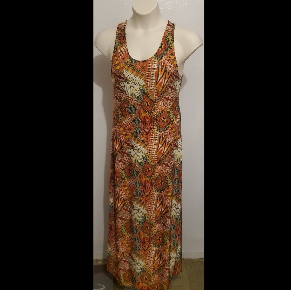 Orange Multi Color Maxi Sun Dress